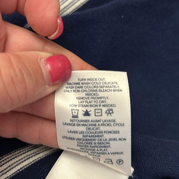 Lands End navy white striped cotton open cardigan Size S EUC - Picture 9 of 11